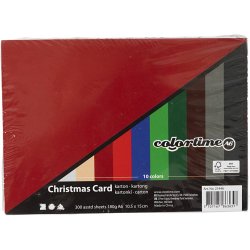 Julekarton, A6, ark 105x148 mm, 180 g, ass. farver, 300 ass. ark/ 1 pk.