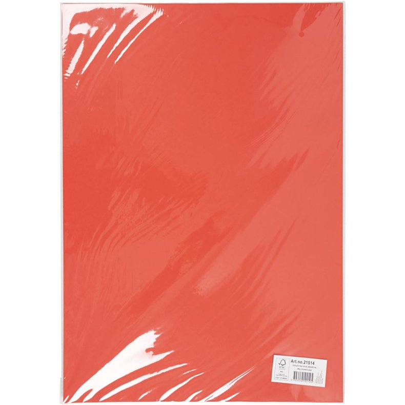 Karton, A2, ark 420x594 mm, 180 g, r&oslash;d, 10 ark/ 1 pk.