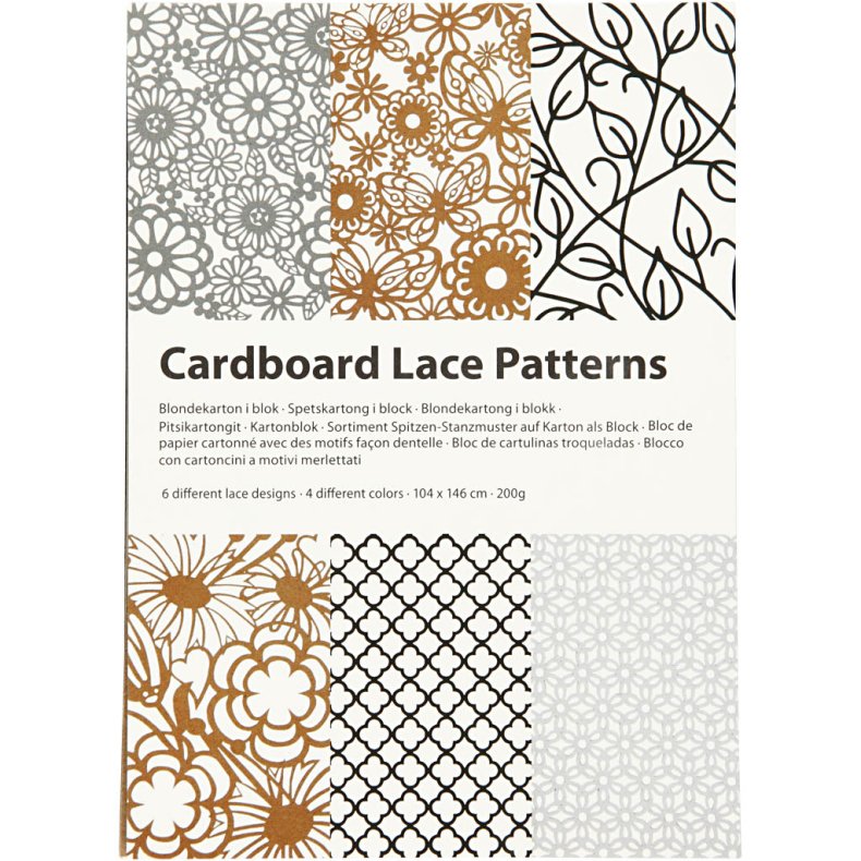 Blondekarton i blok, A6, ark 104x146 mm, 200 g, sort, natur, gr&aring;, hvid, 24 stk./ 1 pk.