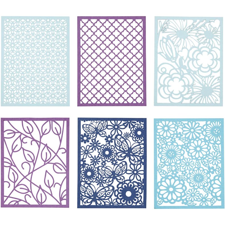 Blondekarton i blok, A6, ark 104x146 mm, 200 g, bl&aring;, lysebl&aring;, m&oslash;rk bl&aring;, lilla, 24 stk./ 1 pk.