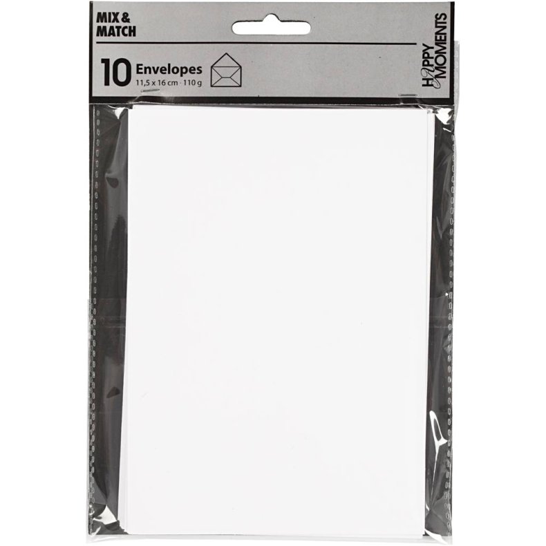 Kuvert, kuvert str. 11,5x16 cm, 110 g, hvid, 10 stk./ 1 pk.