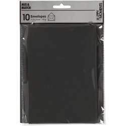 Kuvert, kuvert str. 11,5x16 cm, 110 g, sort, 10 stk./ 1 pk.