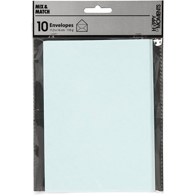 Kuvert, kuvert str. 11,5x16 cm, 110 g, lysebl&aring;, 10 stk./ 1 pk.