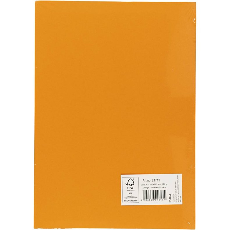 Karton, A4, ark 210x297 mm, 180 g, orange, 100 ark/ 1 pk.