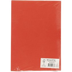 Karton, A4, ark 210x297 mm, 180 g, r&oslash;d, 100 ark/ 1 pk.