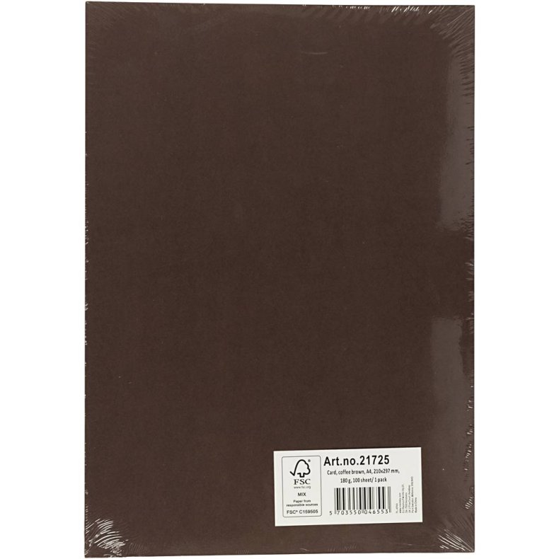 Karton, A4, ark 210x297 mm, 180 g, m&oslash;rk brun, 100 ark/ 1 pk.