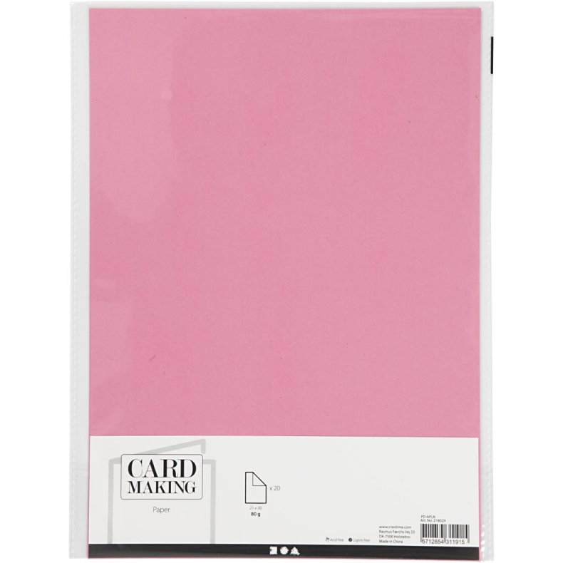 Papir, A4, ark 210x297 mm, 80 g, pink, 20 stk./ 1 pk.