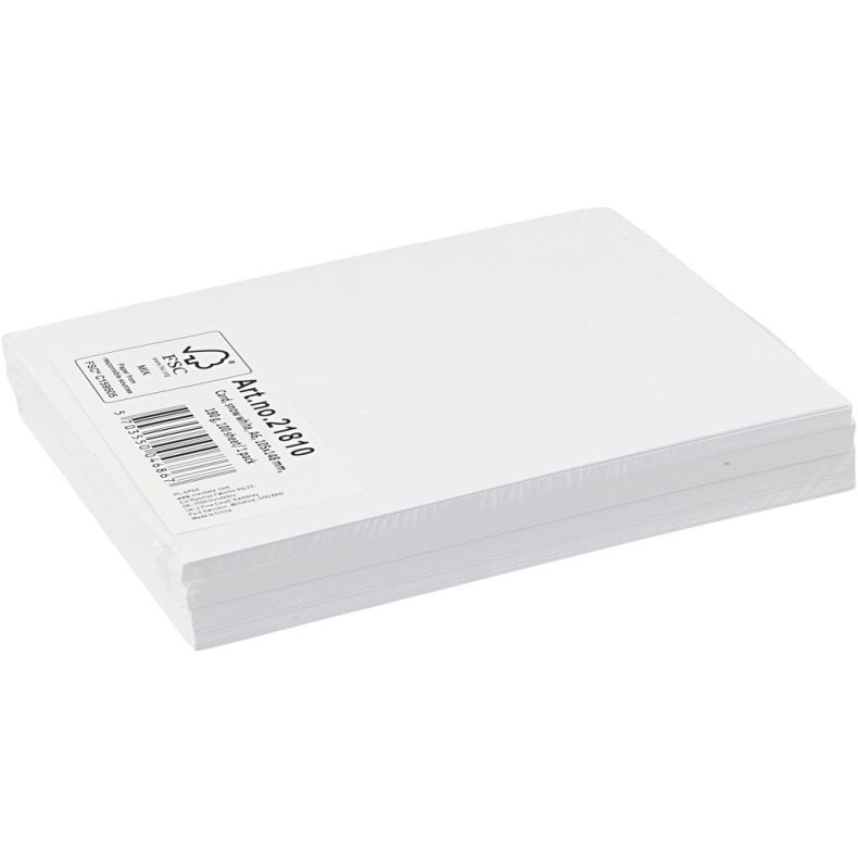 Karton, A6, ark 105x148 mm, 180 g, hvid, 100 ark/ 1 pk.