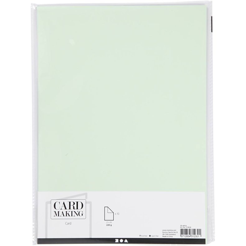 Karton, A4, ark 210x297 mm, 220 g, lys gr&oslash;n, 10 stk./ 1 pk.