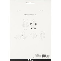 Broderifigurer, dyr/robotter, H: 8-13 cm, B: 8-13 cm, hvid, 6x3 stk./ 1 pk.