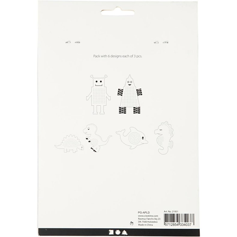 Broderifigurer, dyr/robotter, H: 8-13 cm, B: 8-13 cm, hvid, 6x3 stk./ 1 pk.