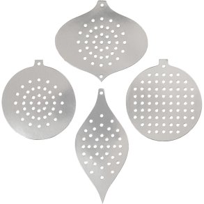 Sykarton, juleornamenter, H: 8,5-12 cm, hulstr. 3 mm, metallic sølv, 8 stk./ 1 pk.
