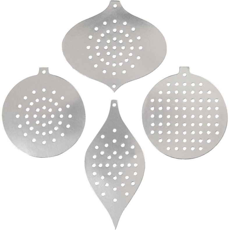 Sykarton, juleornamenter, H: 8,5-12 cm, hulstr. 3 mm, metallic s&oslash;lv, 8 stk./ 1 pk.