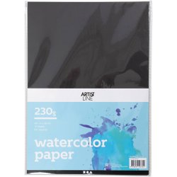 Akvarelpapir, A4, ark 210x297 mm, 230 g, sort, 10 ark/ 1 pk.