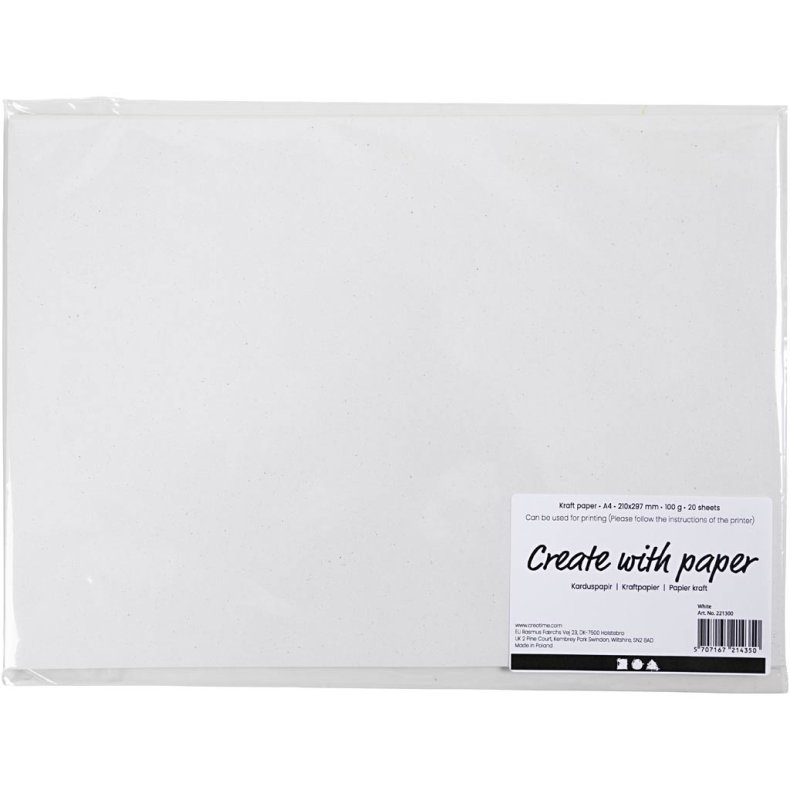 Karduspapir, A4, ark 210x297 mm, 100 g, hvid, 20 ark/ 1 pk.