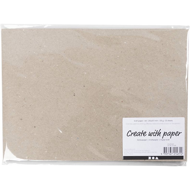 Karduspapir, A4, ark 210x297 mm, 135 g, gr&aring; brun, 20 ark/ 1 pk.