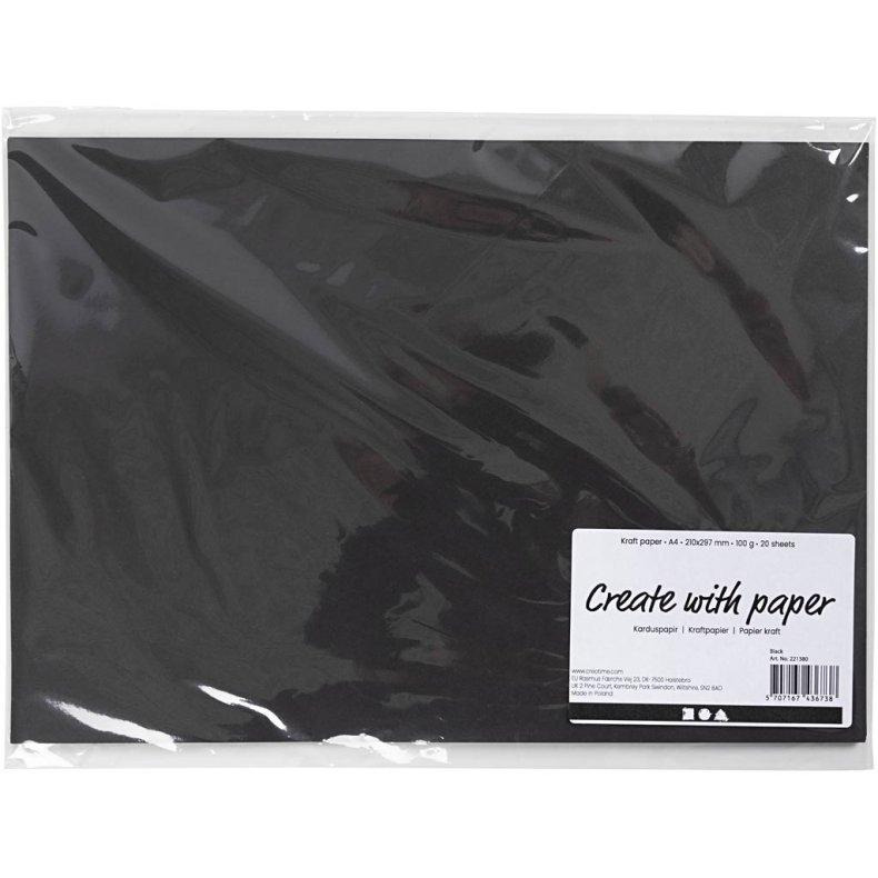 Karduspapir, A4, ark 210x297 mm, 100 g, sort, 20 ark/ 1 pk.