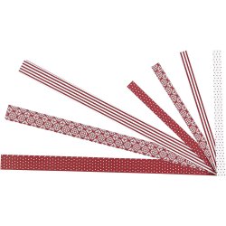 Stjernestrimler, L: 44+78 cm, diam. 6,5+11,5 cm, B: 15+25 mm, r&oslash;d, hvid, 60 strimler/ 1 pk.