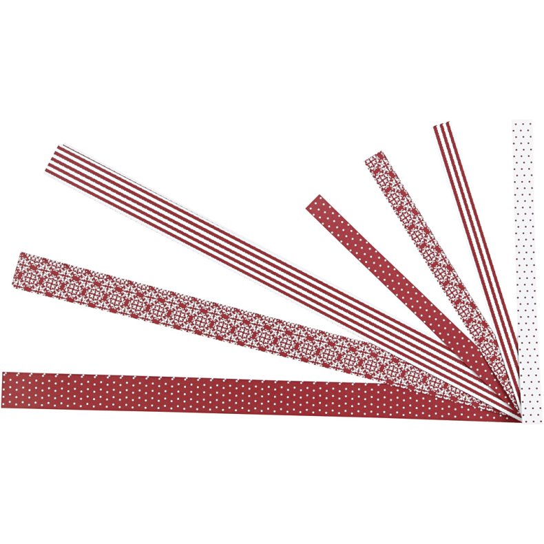 Stjernestrimler, L: 44+78 cm, diam. 6,5+11,5 cm, B: 15+25 mm, r&oslash;d, hvid, 60 strimler/ 1 pk.