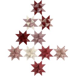 Stjernestrimler, L: 44+78 cm, diam. 6,5+11,5 cm, B: 15+25 mm, r&oslash;d, hvid, 60 strimler/ 1 pk.