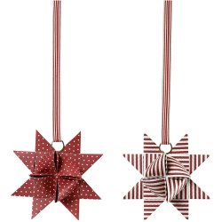 Stjernestrimler, L: 44+78 cm, diam. 6,5+11,5 cm, B: 15+25 mm, r&oslash;d, hvid, 60 strimler/ 1 pk.