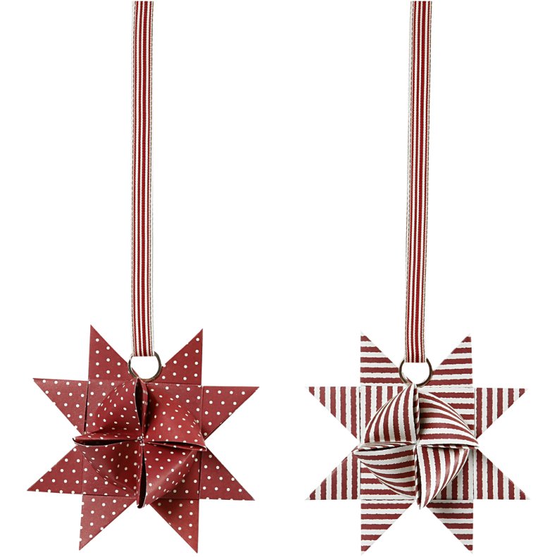 Stjernestrimler, L: 44+78 cm, diam. 6,5+11,5 cm, B: 15+25 mm, r&oslash;d, hvid, 60 strimler/ 1 pk.