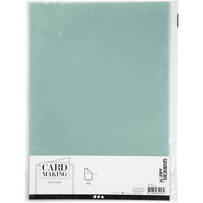 Pergamentpapir, A4, ark 210x297 mm, 100 g, lysebl&aring;, 10 ark/ 1 pk.