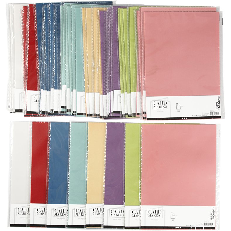 Pergamentpapir, A4, ark 210x297 mm, 100 g, ass. farver, 8x10 pk./ 1 pk.