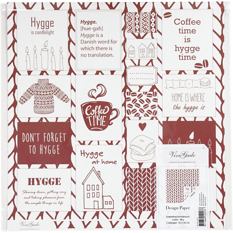 Designpapir, hygge og strik, ark 30,5x30,5 cm, 180 g, 5 ark/ 1 pk.