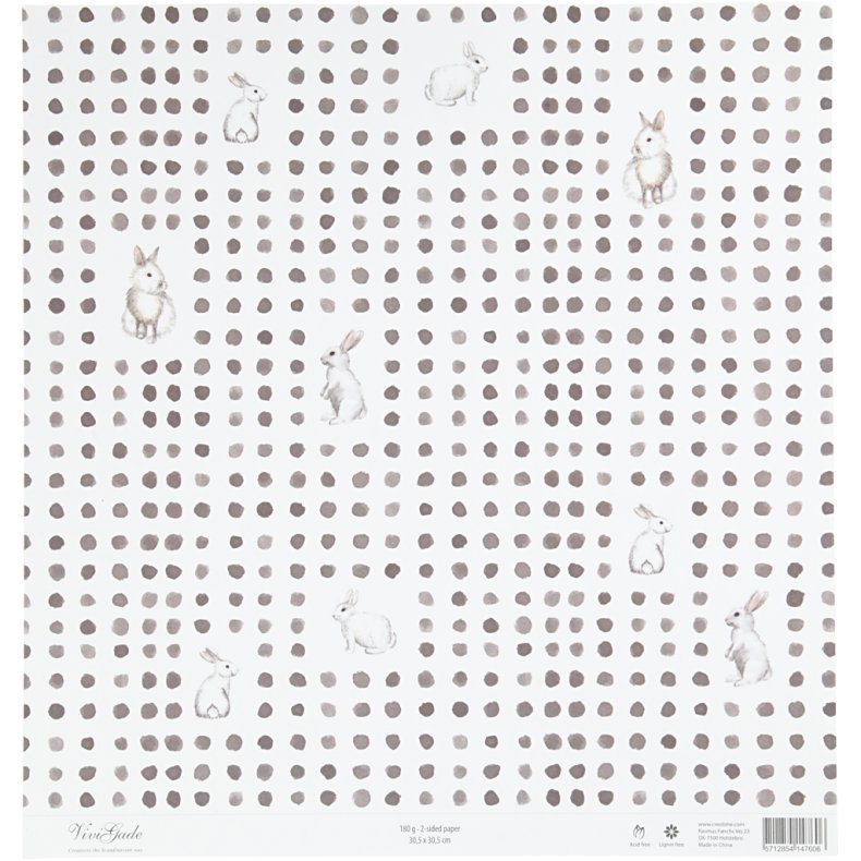 Designpapir, kaniner , ark 30,5x30,5 cm, 180 g, 5 ark/ 1 pk.