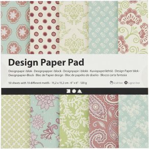 Designpapir i blok, ark 15,2x15,2 cm, 120 g, mint grøn, lilla, 50 ark/ 1 pk.