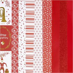 Designpapir i blok, str. 21x30 cm, 120+128 g, r&oslash;d, hvid, 24 ark/ 1 pk.