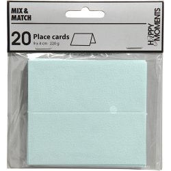 Bordkort, str. 9x4 cm, 220 g, lysebl&aring;, 20 stk./ 1 pk.