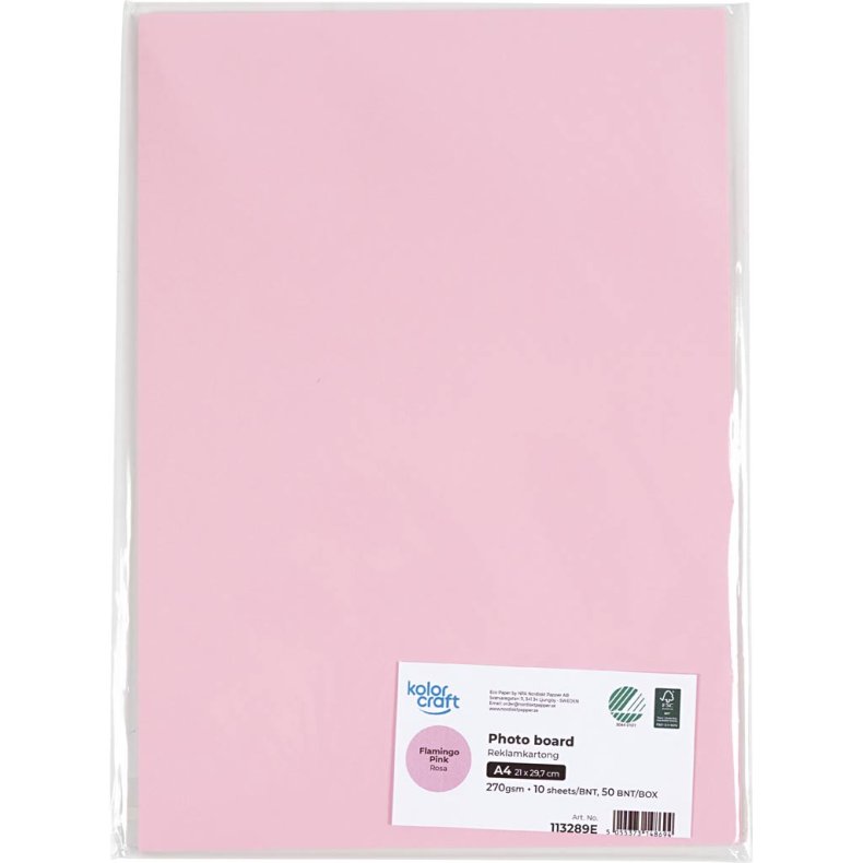 Karton, A4, 270 g, rosa, 10 ark/ 1 pk.