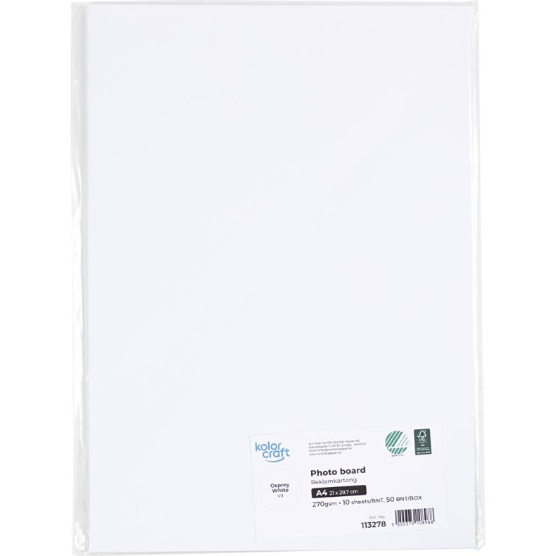 Karton, A4, 270 g, hvid, 10 ark/ 1 pk.