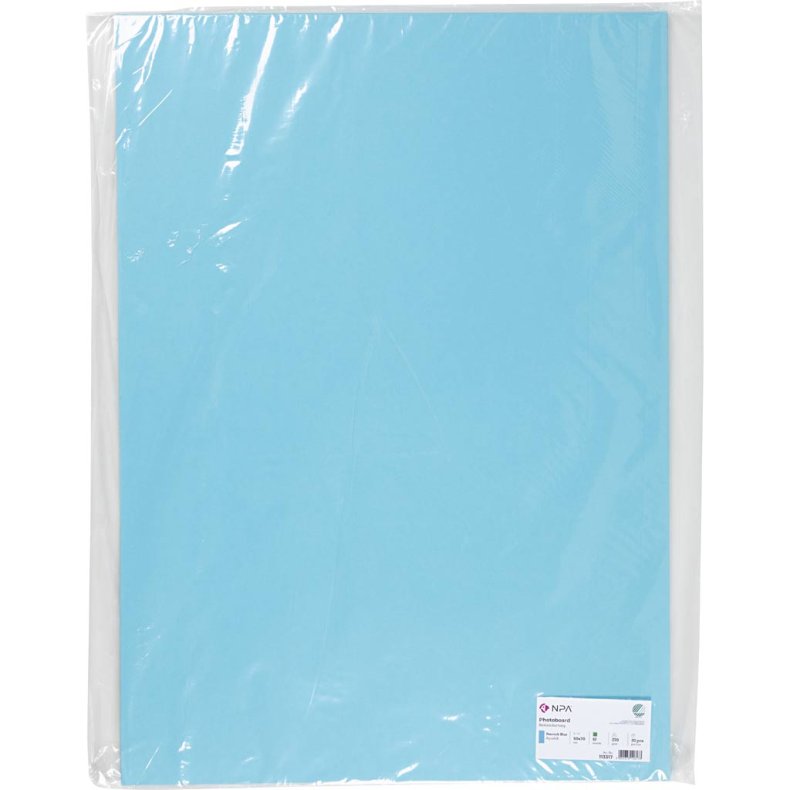 Karton, ark 50x70 cm, 270 g, lysebl&aring;, 10 ark/ 1 pk.