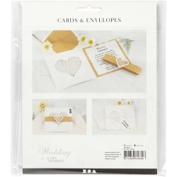 Luksus kort og kuvert, kort str. 13,5x13,5 cm, kuvert str. 14,5x14,5 cm, 240+110 g, hvid, 5 s&aelig;t/ 1 pk.