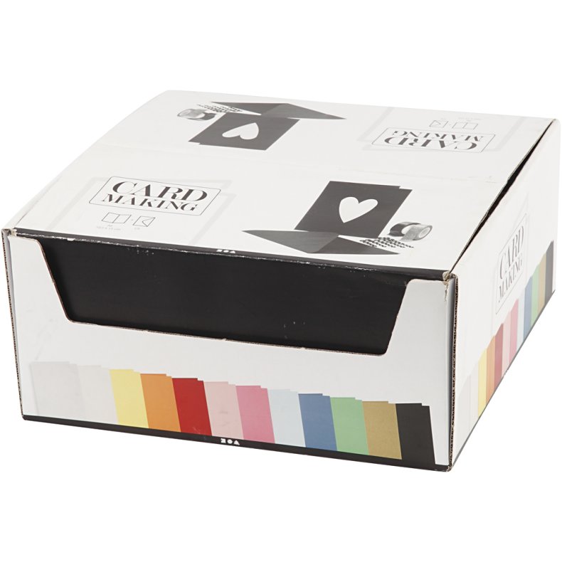 Kort og kuverter, kort str. 10,5x15 cm, kuvert str. 11,5x16,5 cm, ass. farver, 12x10 pk./ 1 pk.