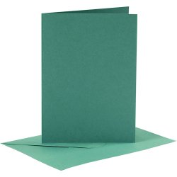 Kort og kuverter, kort str. 10,5x15 cm, kuvert str. 11,5x16,5 cm, 110+230, m&oslash;rk gr&oslash;n, 6 s&aelig;t/ 1 pk.