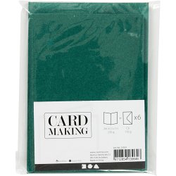 Kort og kuverter, kort str. 10,5x15 cm, kuvert str. 11,5x16,5 cm, 110+230, m&oslash;rk gr&oslash;n, 6 s&aelig;t/ 1 pk.