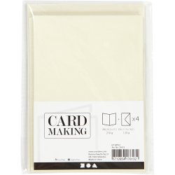 Kort og kuverter, kort str. 10,5x15 cm, kuvert str. 11,5x16,5 cm, perlemor, 120+210 g, r&aring;hvid, 4 s&aelig;t/ 1 pk.