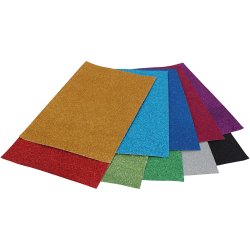 Glimmerkarton, A4, Farve kan variere, 250 g, 10 ark/ 1 pk.