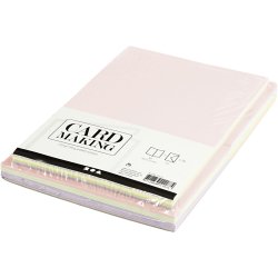 Kort og kuverter, kort str. 10,5x15 cm, kuvert str. 11,5x16,5 cm, 110+220 g, pastelfarver, 50 s&aelig;t/ 1 pk.
