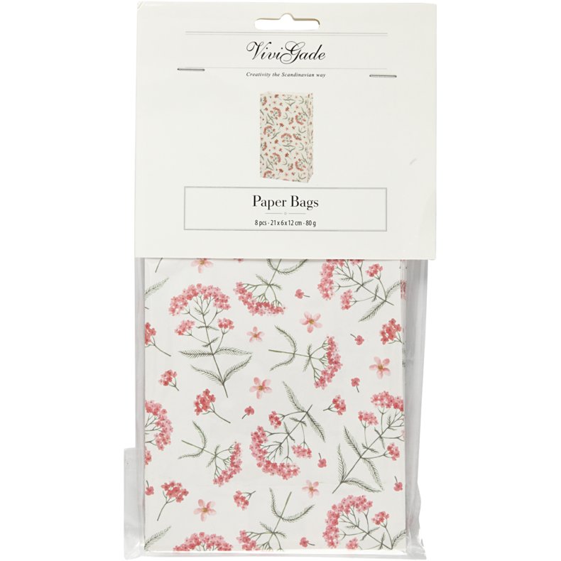 Papirposer, blomster, H: 21 cm, str. 6x12 cm, 80 g, 8 stk./ 1 pk.