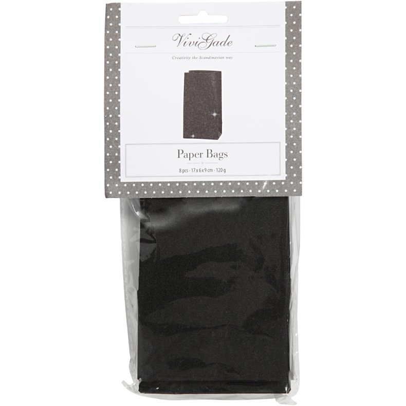 Papirposer, H: 17 cm, str. 6x9 cm, 170 g, sort, 8 stk./ 1 pk.