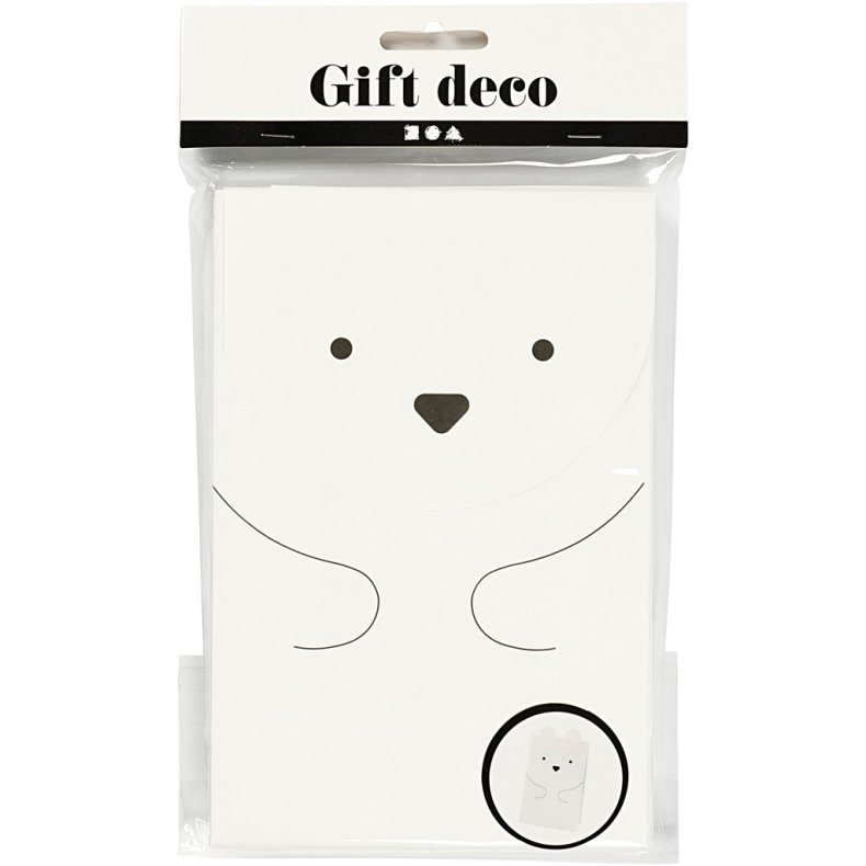 Papirposer, isbj&oslash;rn, H: 18 cm, str. 6x12 cm, 80 g, hvid, 6 stk./ 1 pk.