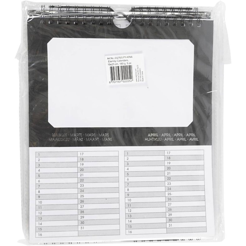 Evighedskalender, str. 19x23 cm, hulstr. 15,3x9,2 cm, 180 g, 5 stk./ 1 pk.