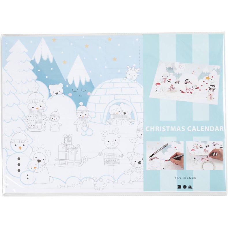 Julekalender, str. 30x42 cm, 30 stk./ 1 pk.