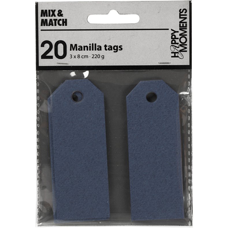 Manilam&aelig;rker, str. 3x8 cm, 220 g, bl&aring;, 20 stk./ 1 pk.