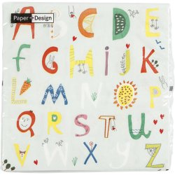 Servietter, Alfabet, str. 33x33 cm, 20 stk./ 1 pk.